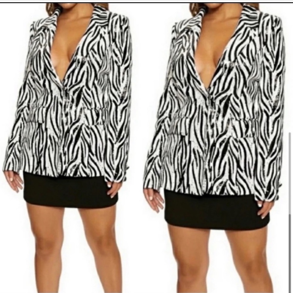 Naked Wardrobe Zebra Sequin Blazer